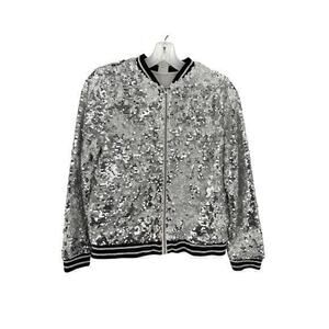 Sequins silver sparkle zip up jacket